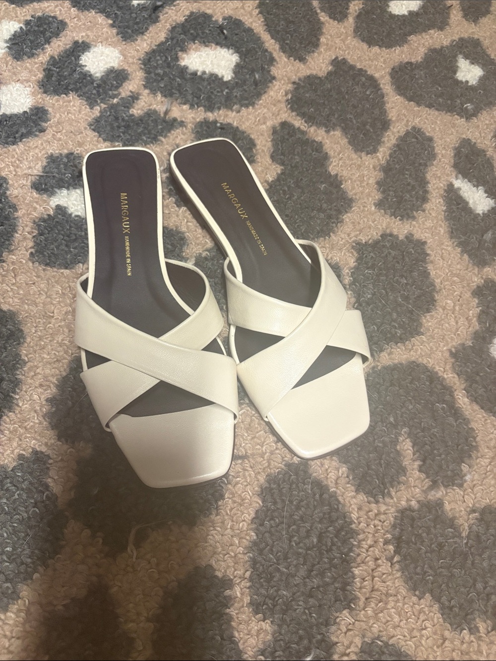Margaux Cream Selene Crisscross Leather Slide 37.5